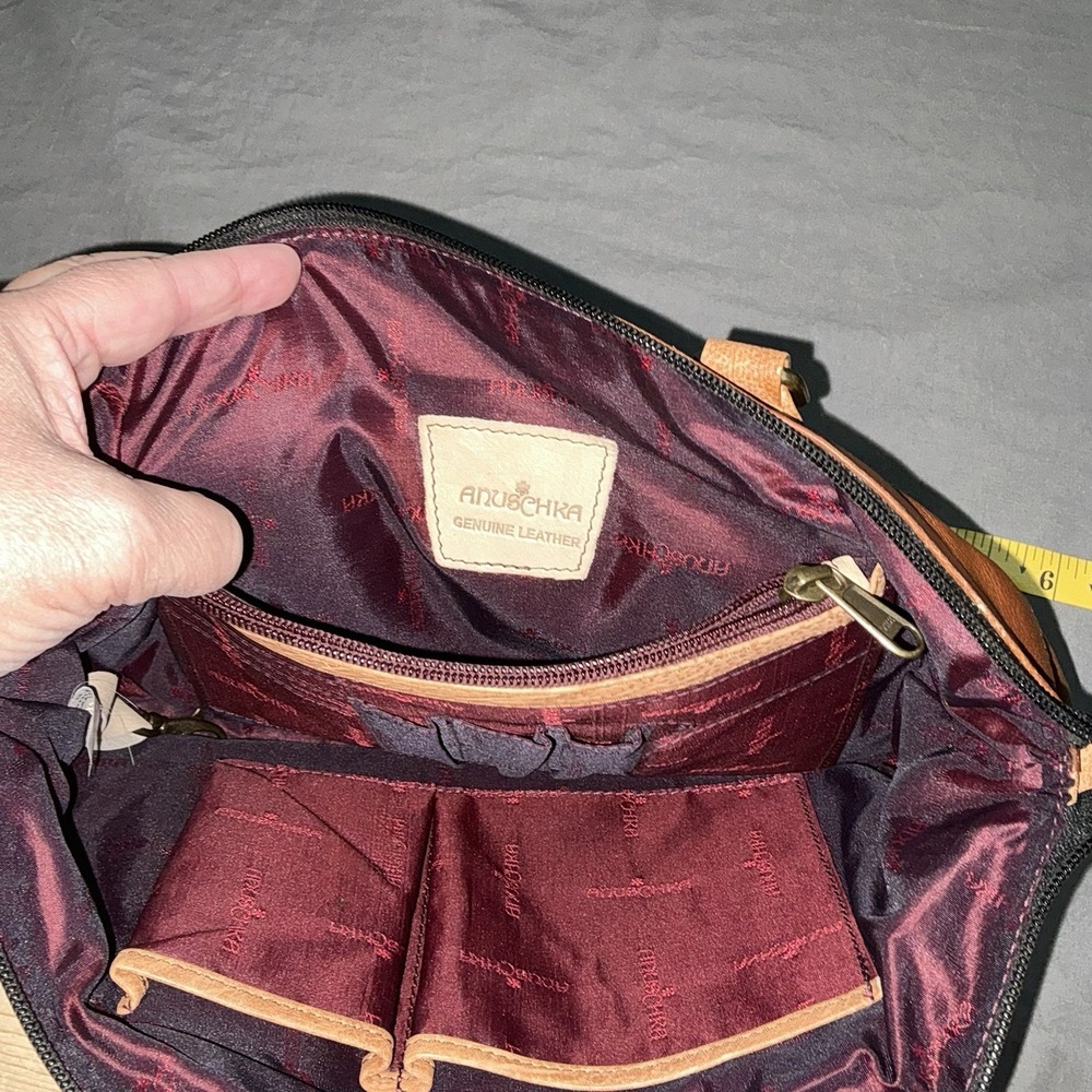 Anuschka Hand Painted Leather Satchel Bag Floral Art Purse Boho Hippie read - Picture 8 of 9